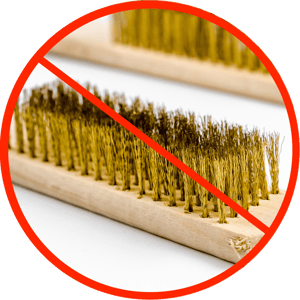 Just say no to using metal scrub brushes on food-grade stainless steel.