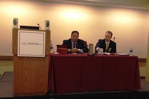 Drew Greenblatt of Marlin Steel and Mark Webber of Lockheed Martin on NACFAM panel yesterday.