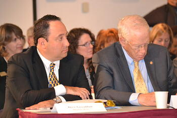 Marlin Steel President Drew Greenblatt and William (Brit) Kirwan, chancellor and chief executive officer, University System of Maryland at roundtable on “Strengthening Skills in Our 21st Century Workforce"