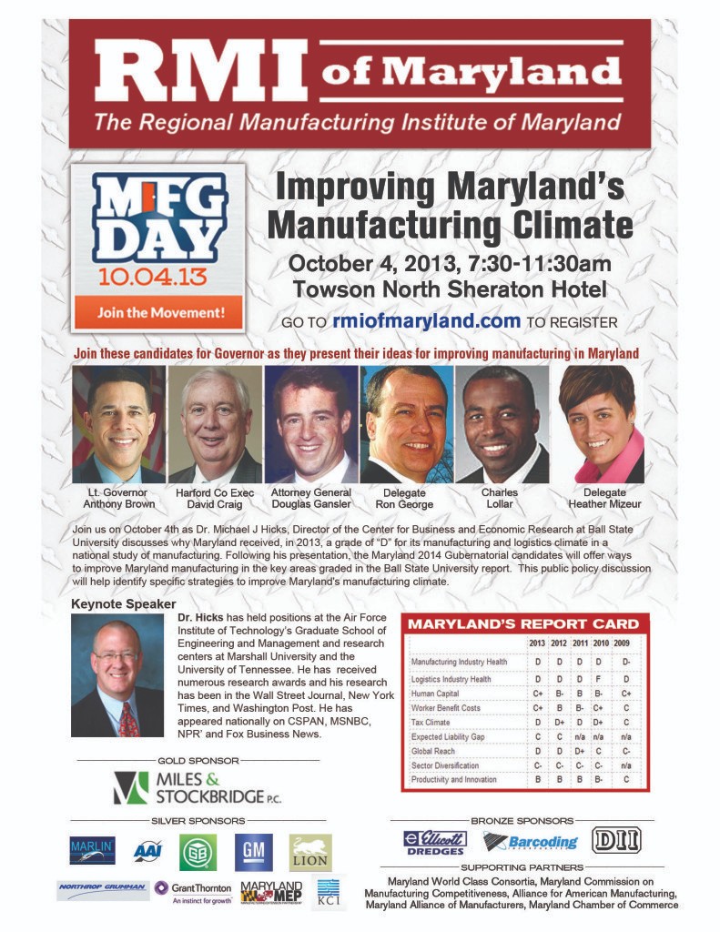 Gubernatorial forum on Maryland Manufacturing Day October 4