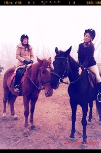 Alexandria Liu and friend horseback riding in Beijing