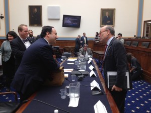 Marlin Steel President Drew Greenblatt discusses regulation with Rep. Steve Cohen of Memphis, Tennessee after House Judiciary subcommittee hearing Thursday.