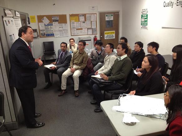 Marlin Steel President Drew Greenblatt discusses business with MBA students from Johns Hopkins University