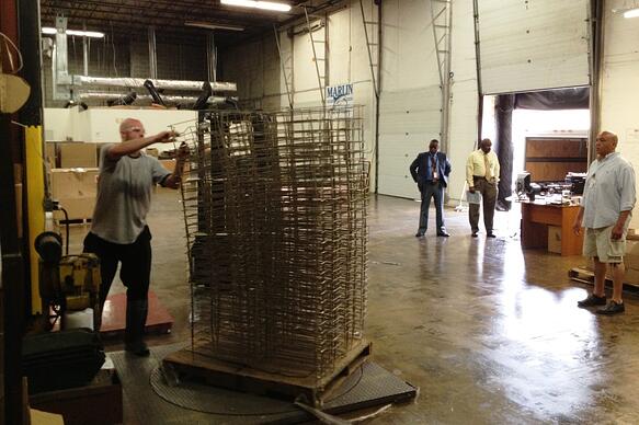 Logistics Manager Chuck Poole preparing Marlin Steel donation for Maryland veterans assistance group