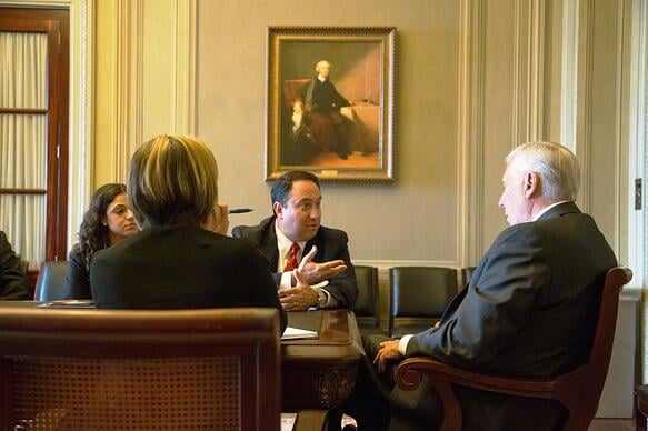 Marlin Steel President Drew Greenblatt discusses U.S. manufacturing policy with Congressman Steny Hoyer on Capitol Hill / Photo by David Bohrer-National Association of Manufacturers