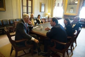 Congressman Steny Hoyer meets with Marlin Steel President Drew Greenblatt and members of the National Association of Manufacturers