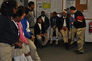 Marlin CEO Drew Greenblatt addresses a class who was touring the Marlin Steel factory in Baltimore.