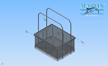 wire mesh parts washing basket with large handles.