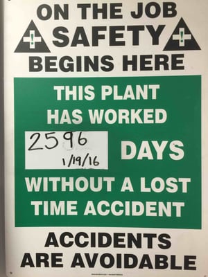 2596 Days without a lost time accident