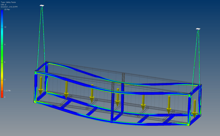 This image shows how the design would warp or bend under prolonged stress--telling Marlin's engineers that the design needs rework.