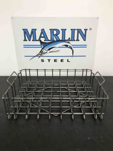 A Marlin Steel hydraulic cylinder basket with handles.