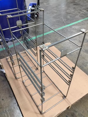 This grade 316 stainless steel pharmaceutical manufacturing rack was specially optimized for a harsh sterilization process.