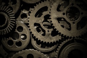 Pile of large cogs for an engine.