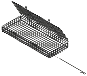 This turkey leg basket features a lid held in place with a bar to keep it from falling open during the deep-frying process.