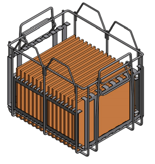 Here, the basket is holding a larger number of smaller, thinner metal plates.