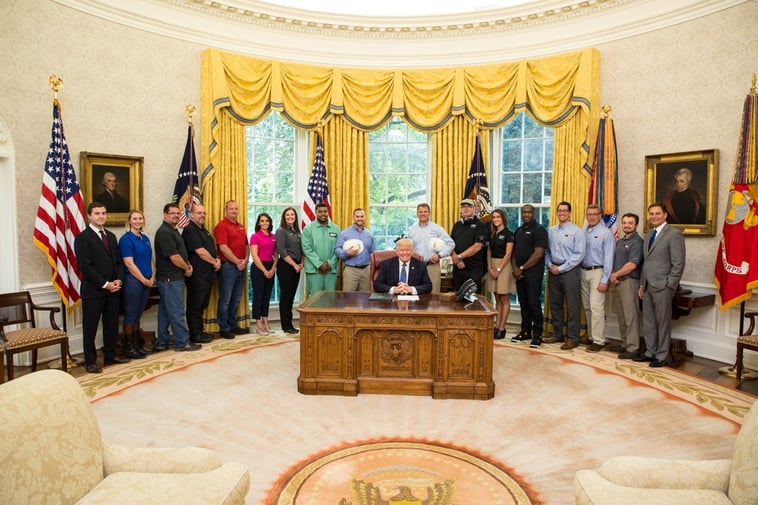 Marlin Steel and other manufacturers meet with President Trump in the Oval Office.