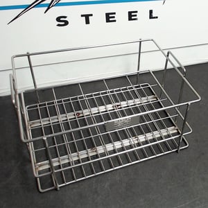 This grade 316 stainless steel basket was custom designed for pharmaceutical applications.