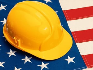 Hard hat on a flag.