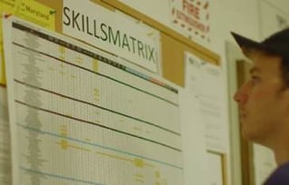 One of Marlin's workers checking out the skills matrix.