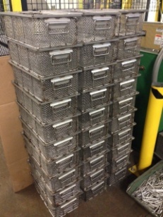 Stacking baskets can save space on the production floor, or even let multiple baskets fit in a wash tank at the same time.