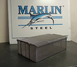 a stainless steel wire mesh basket made for a custom application. The stainless steel alloy used in the basket helps to prevent corrosion.